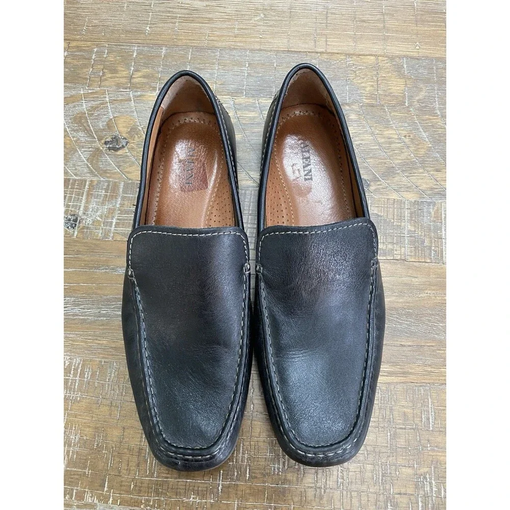 Alfani Java Men’s 13 M Black Leather Driver Loafers Moc Toe Slip On Shoes 8046